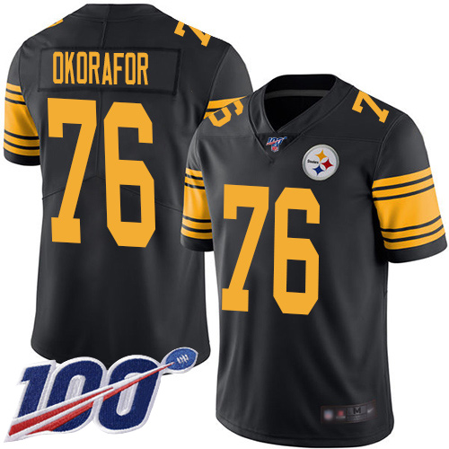 Men Pittsburgh Steelers Football 76 Limited Black Chukwuma Okorafor 100th Season Rush Vapor Untouchable Nike NFL Jersey